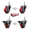 Service Caster 3 Inch Red Polyurethane 12 MM Threaded Stem Caster Set 2 Brakes SCC SCC-TS20S314-PPUB-RED-M1215-2-PLB-2